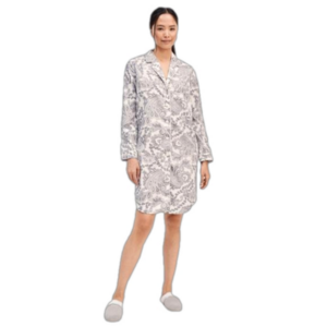 Haven Well Within Organic Cotton Poplin Grey Paisley Sleep Shirt Breathable New